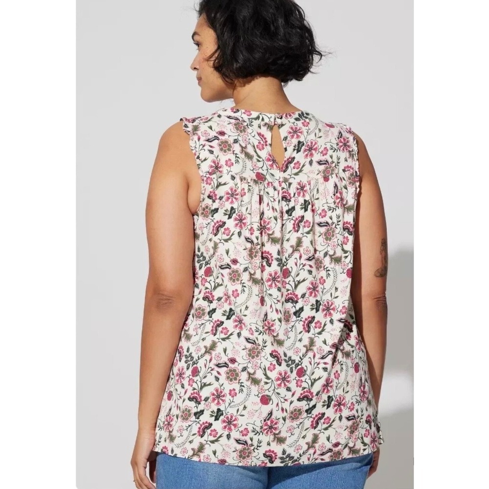 Torrid Womens Plus Size 3 Floral Sleeveless Ruffle Blouse Pink White Keyhole Top - Picture 2 of 11